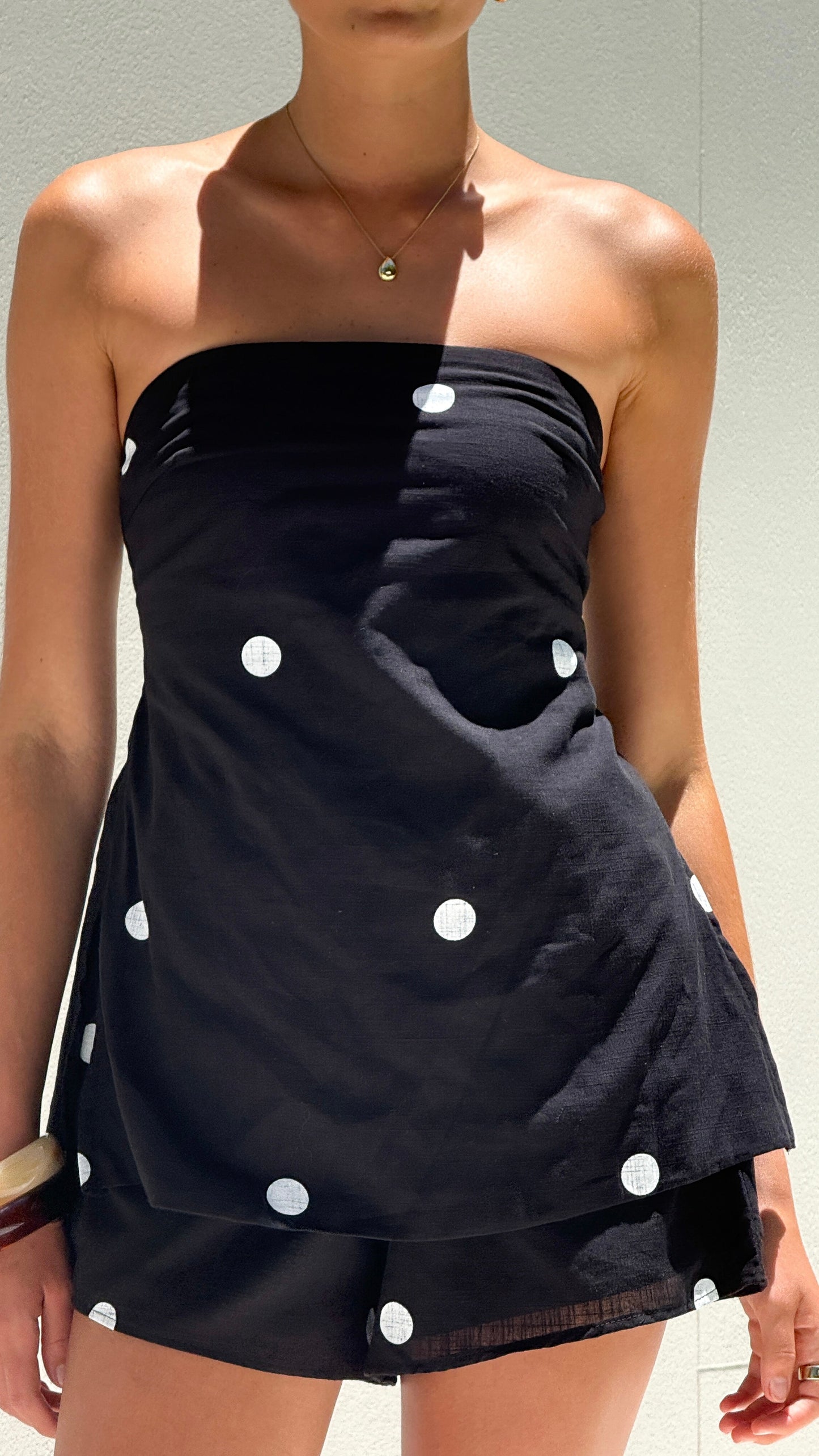 Kiki Strapless Top and Shorts Set - Black/White Polka Dot