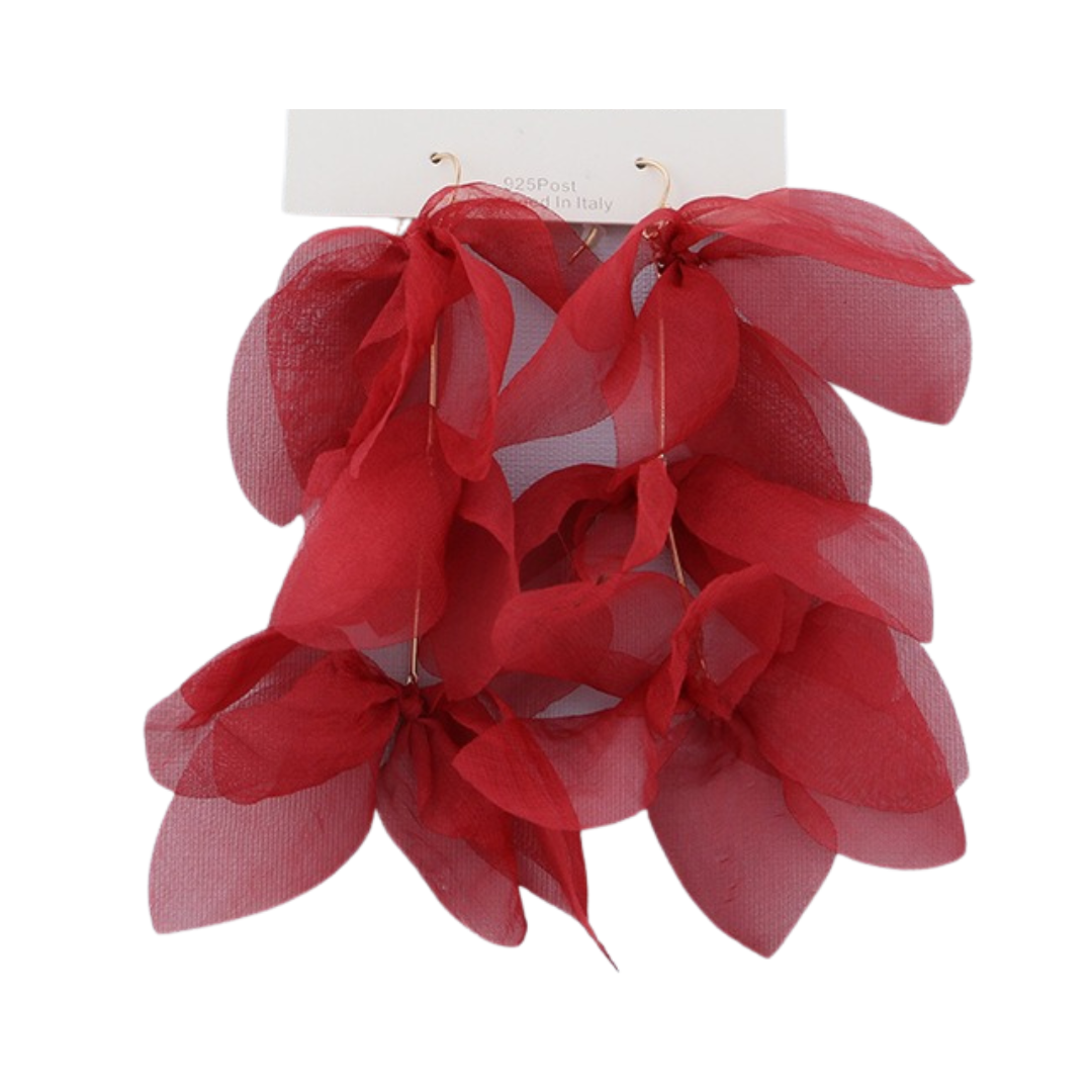 Multi Layered Petal Tassel Hook Earrings
