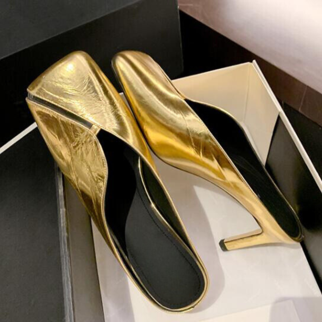 Genuine Leather Square Toe Stiletto Mules