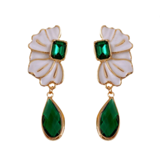 Oil Dripping Flower Emerald Water Drop Earrings