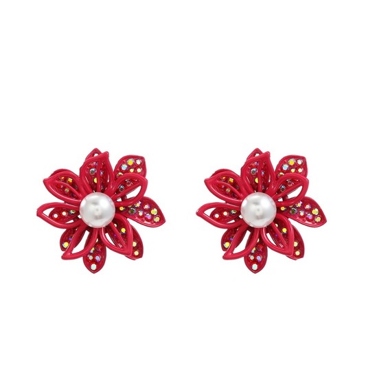 Diamond Inlaid Floral Alloy Earrings