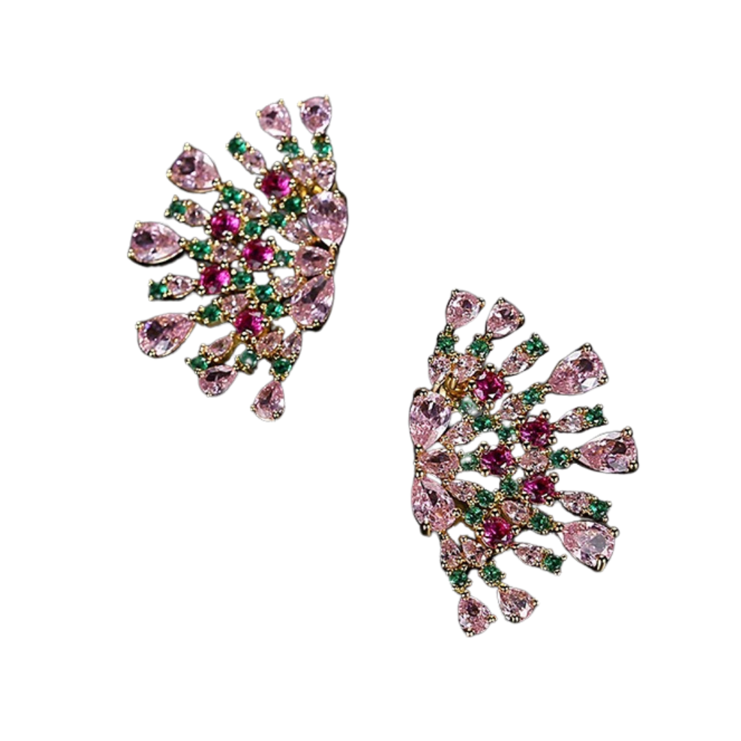 Peacock Copper Inlaid Zircon Earrings