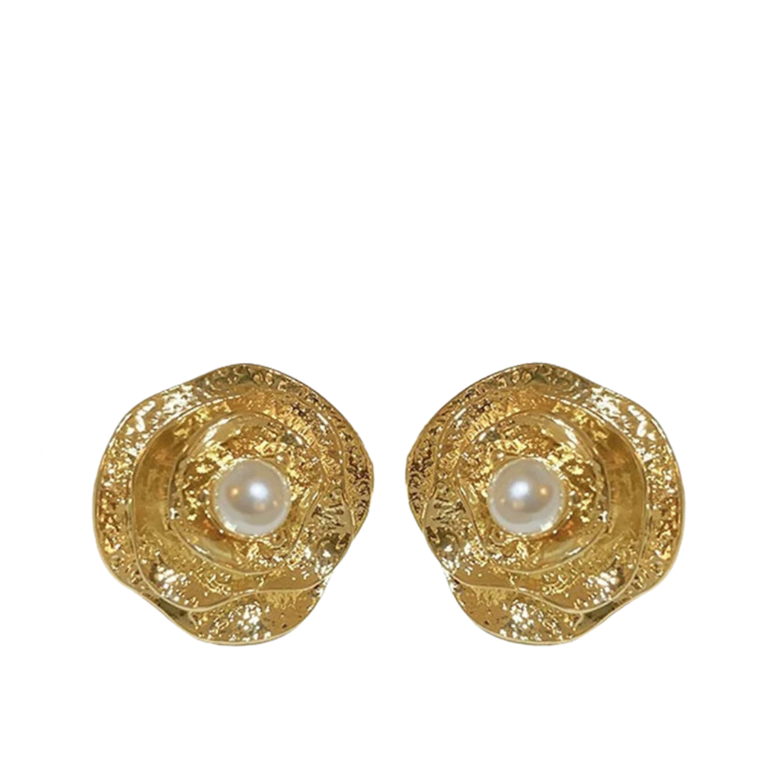 Silver Needle Flower Pearl Earrings