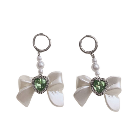 White Bow Hoop Earrings