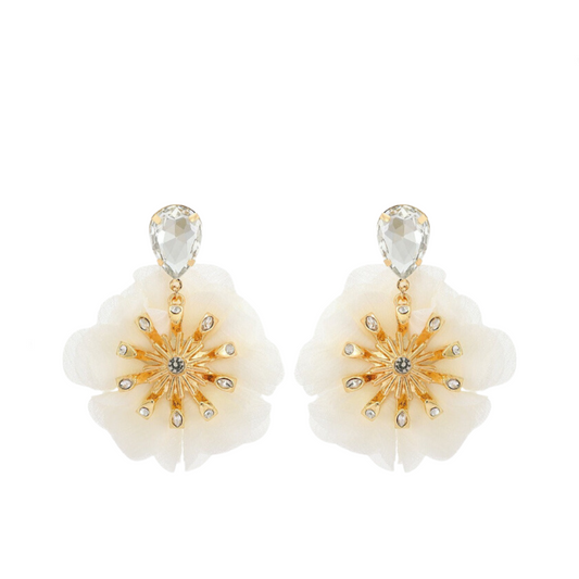 Chiffon Diamond Large Flower Earrings