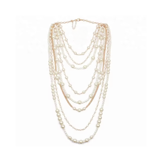 Moon Girl Multi-layer Pearls Chain Necklace