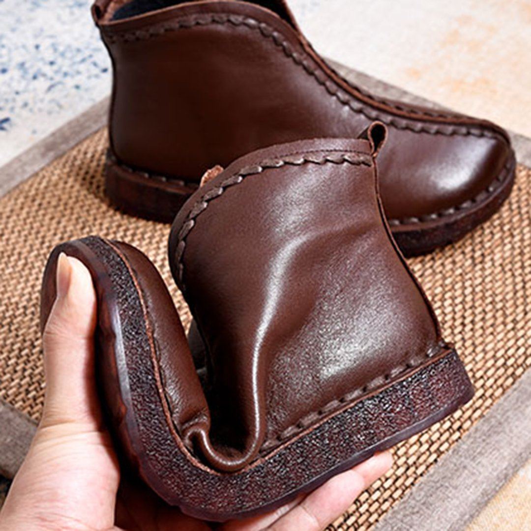 Leather Vintage Ethnic Style Soft Women Ankle Boots ( Added plush styles)