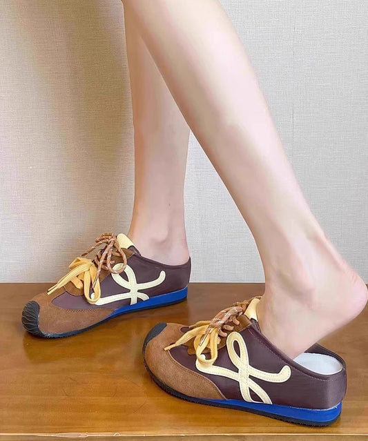 Casual Brown Suede Splicing Slide Sandals Lace Up