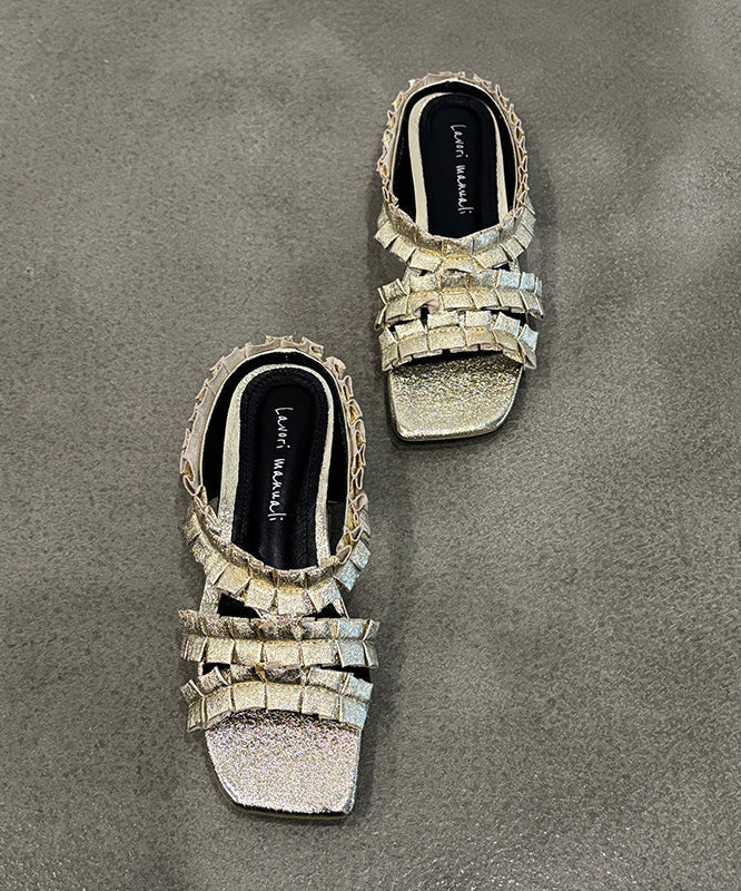 New Black Wrinkled Sheepskin Slide Sandals Peep Toe