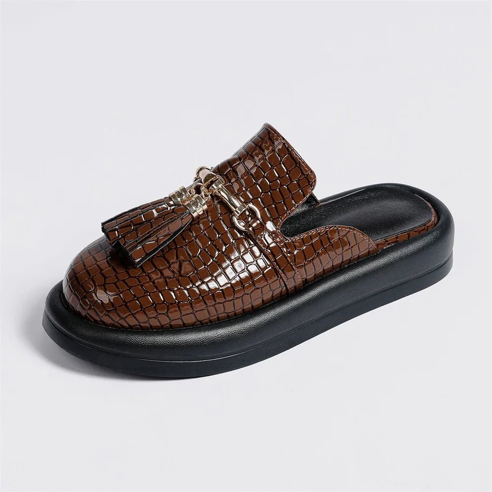 Comfy Textured Tasseled Mules