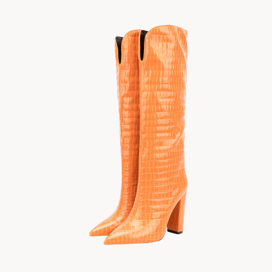 Croc Print Calf High Ladies Boots