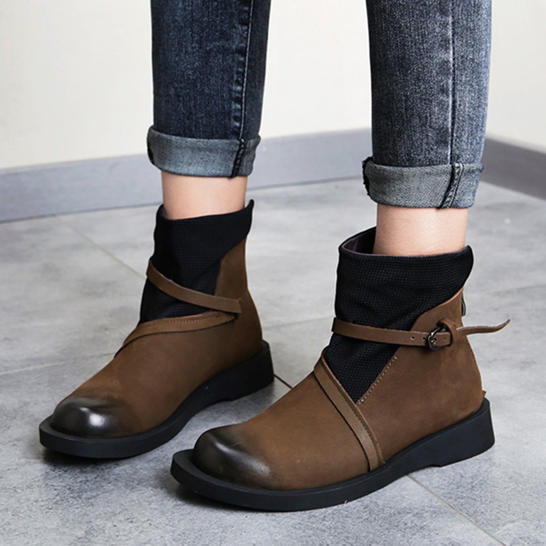 Cozy Vintage Leather Paneled Flats Martin Boots