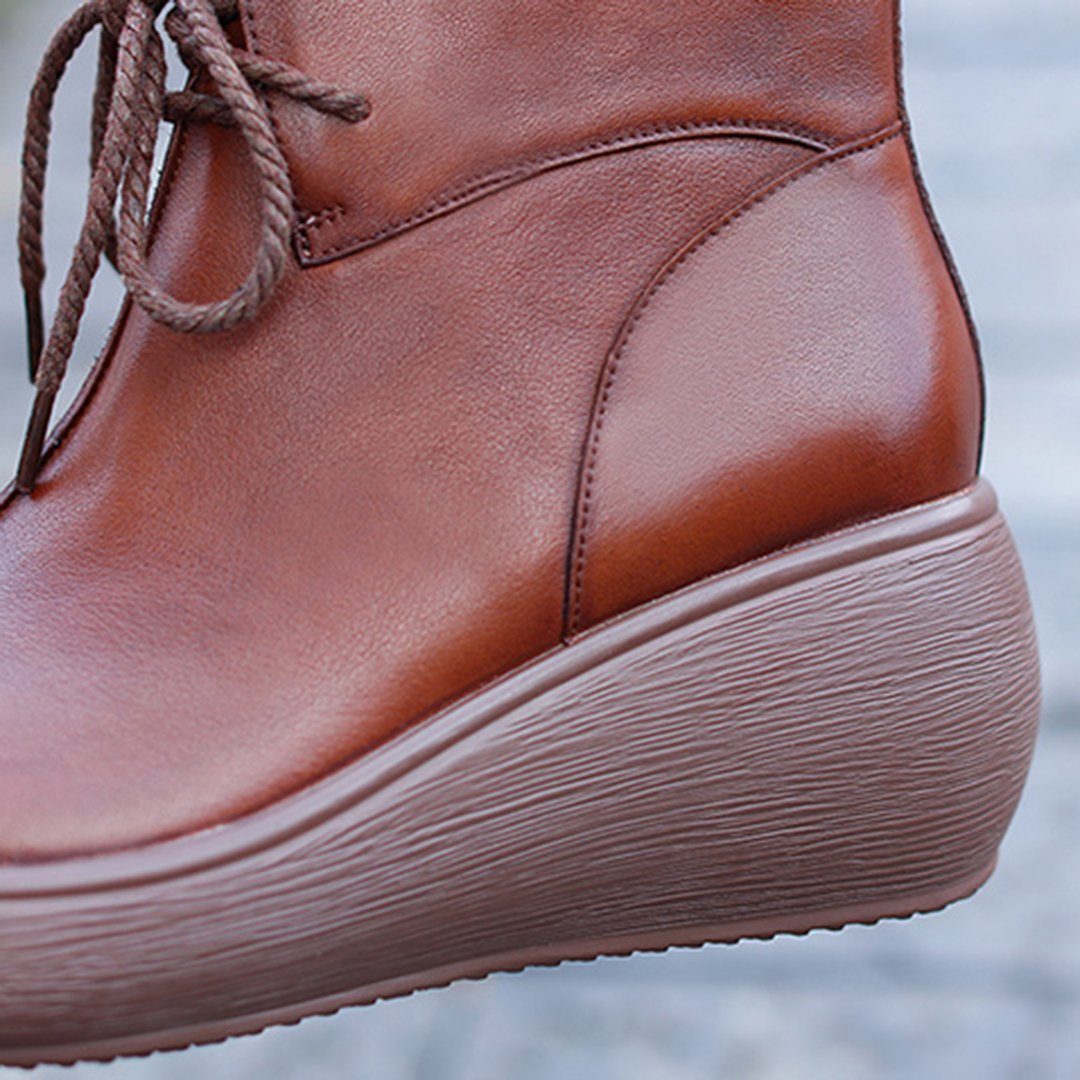 Cozy Platform Leather Solid Lace Up Women Boots