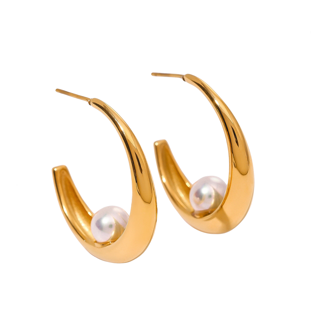 Stainless Steel Pearl Exaggerated Earrings