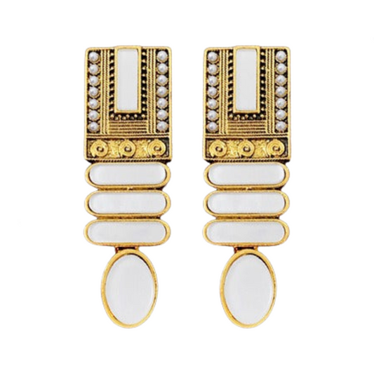 Geometric Pearl Retro Court Earrings