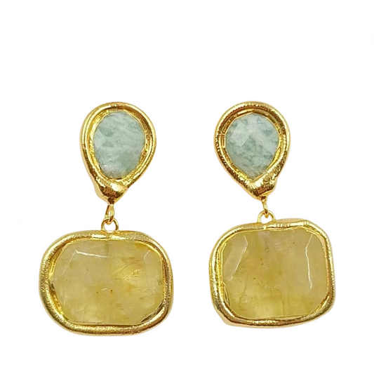 Colored Gemstone Geometric Pendant Earrings