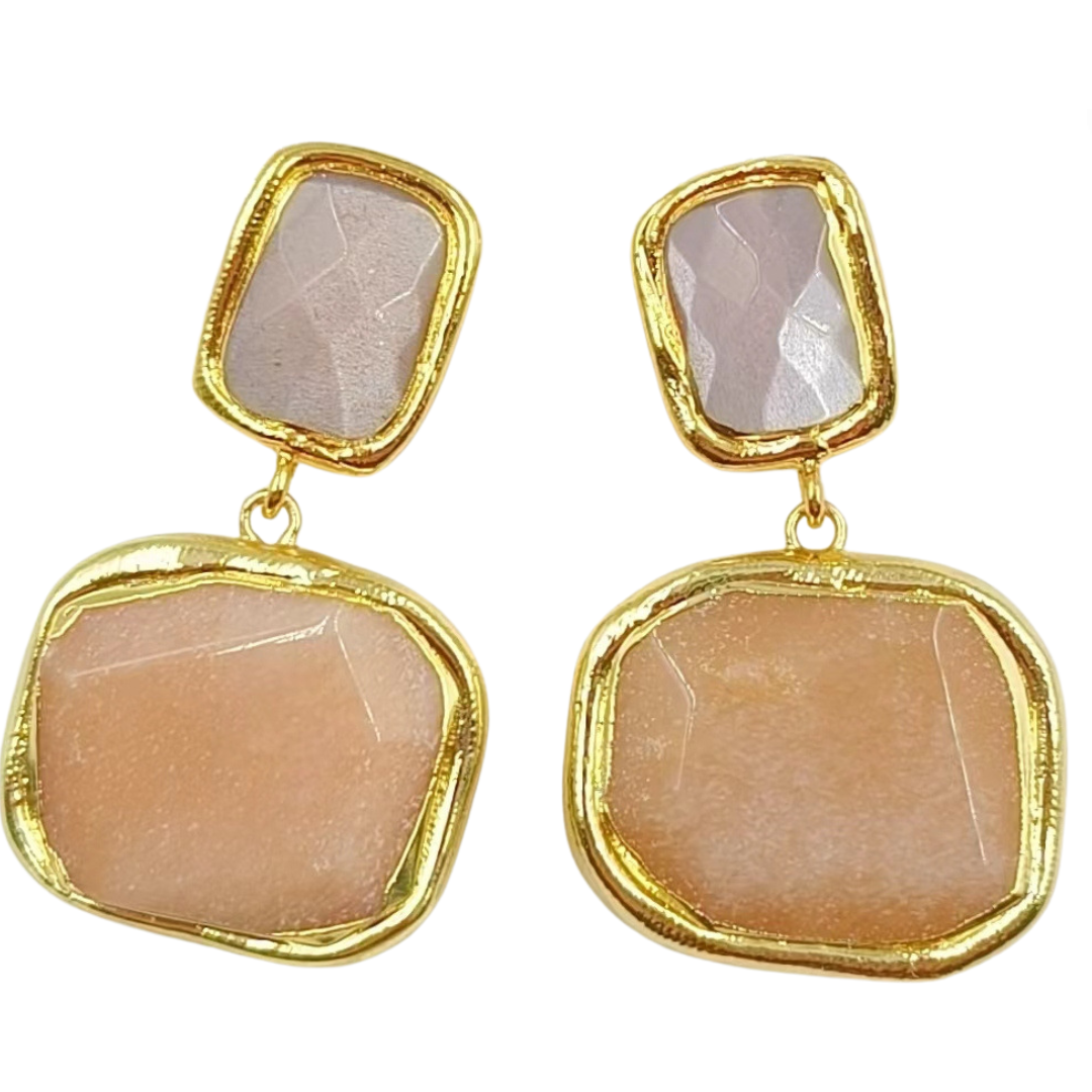 Colored Gemstone Geometric Pendant Earrings