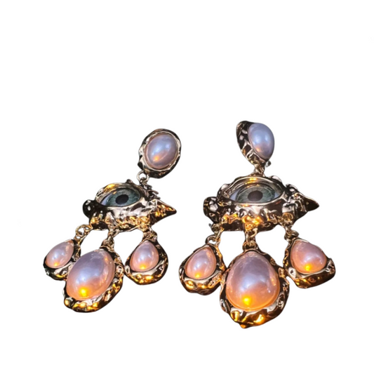 Vintage Eye Pearl Drop Earrings