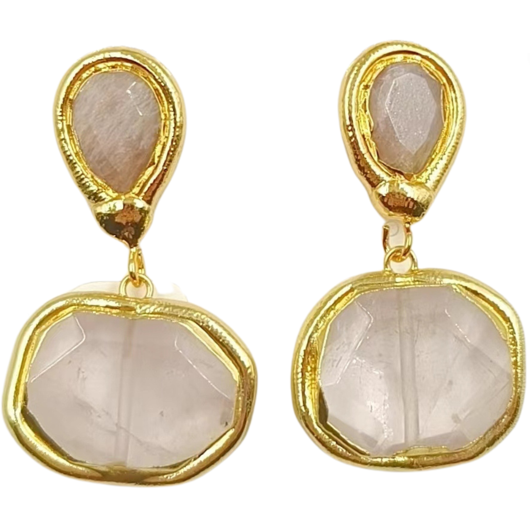 Colored Gemstone Geometric Pendant Earrings