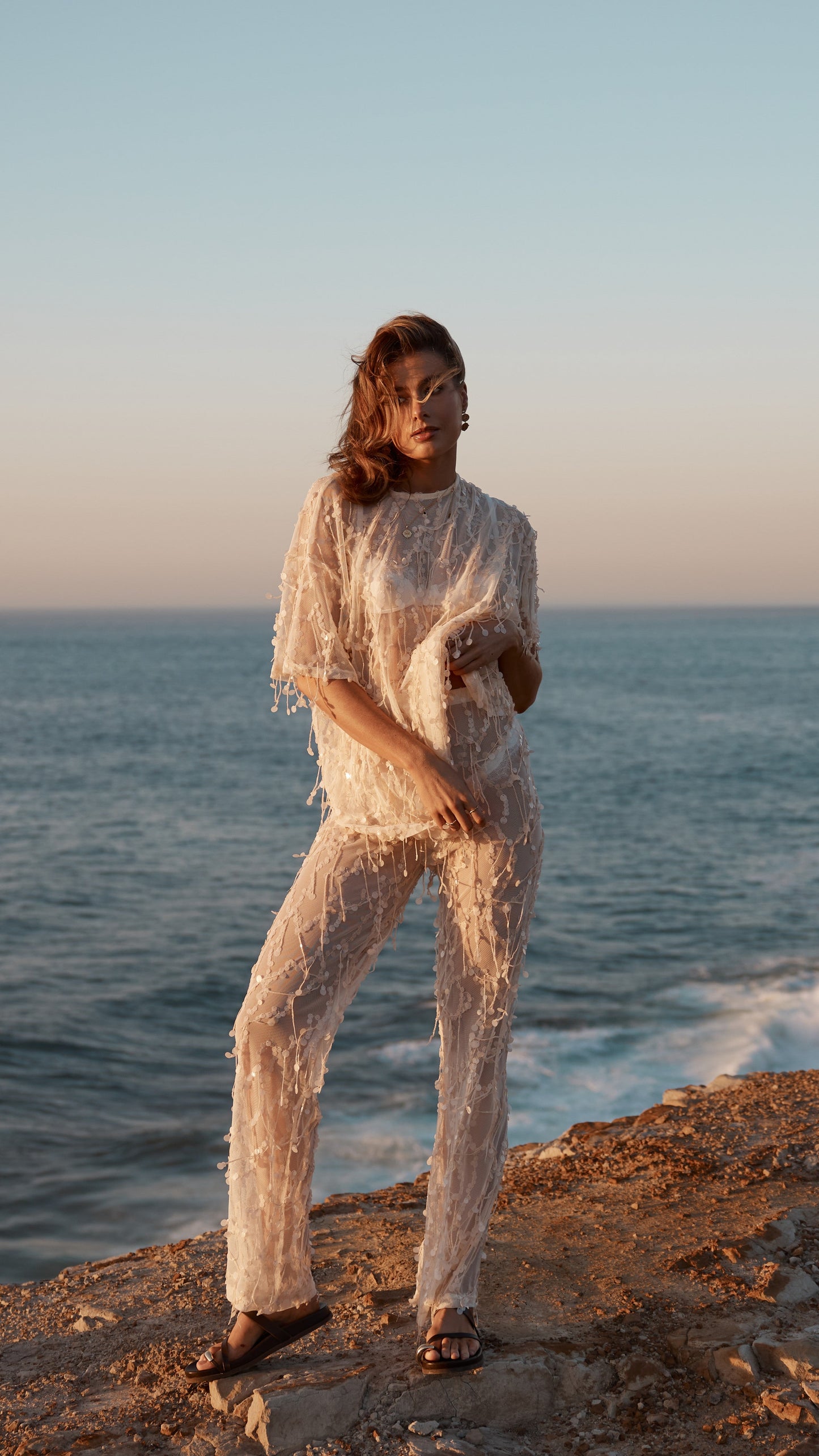 Zabby Sequin Oversized T-Shirt - Beige